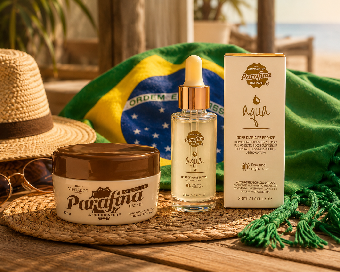 KIT  Bronzeada- Veloster Acelerador + Booster Autobronzeador + Canga do Brasil