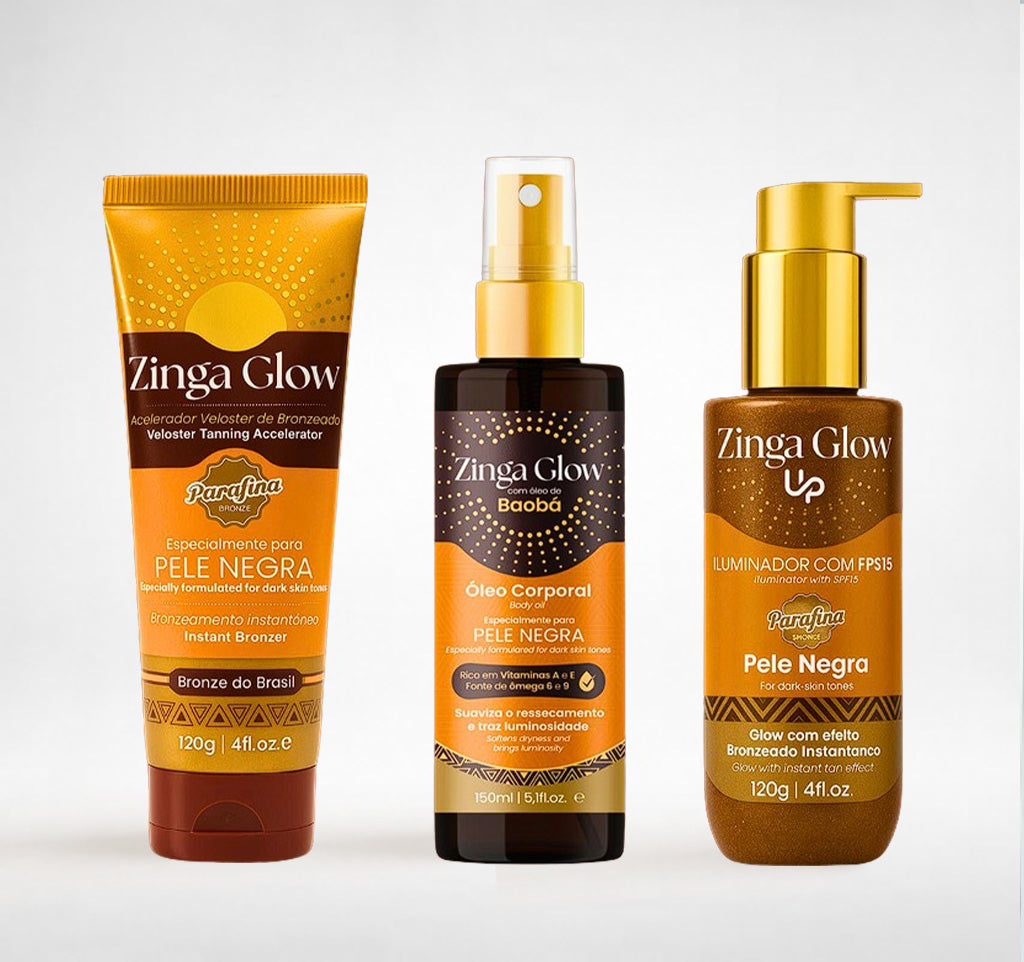 Pré-venda Kit Beleza Ancestral - Óleo Hidratante Baobá + Acelerador de Bronzeado + Glow Up FPS15