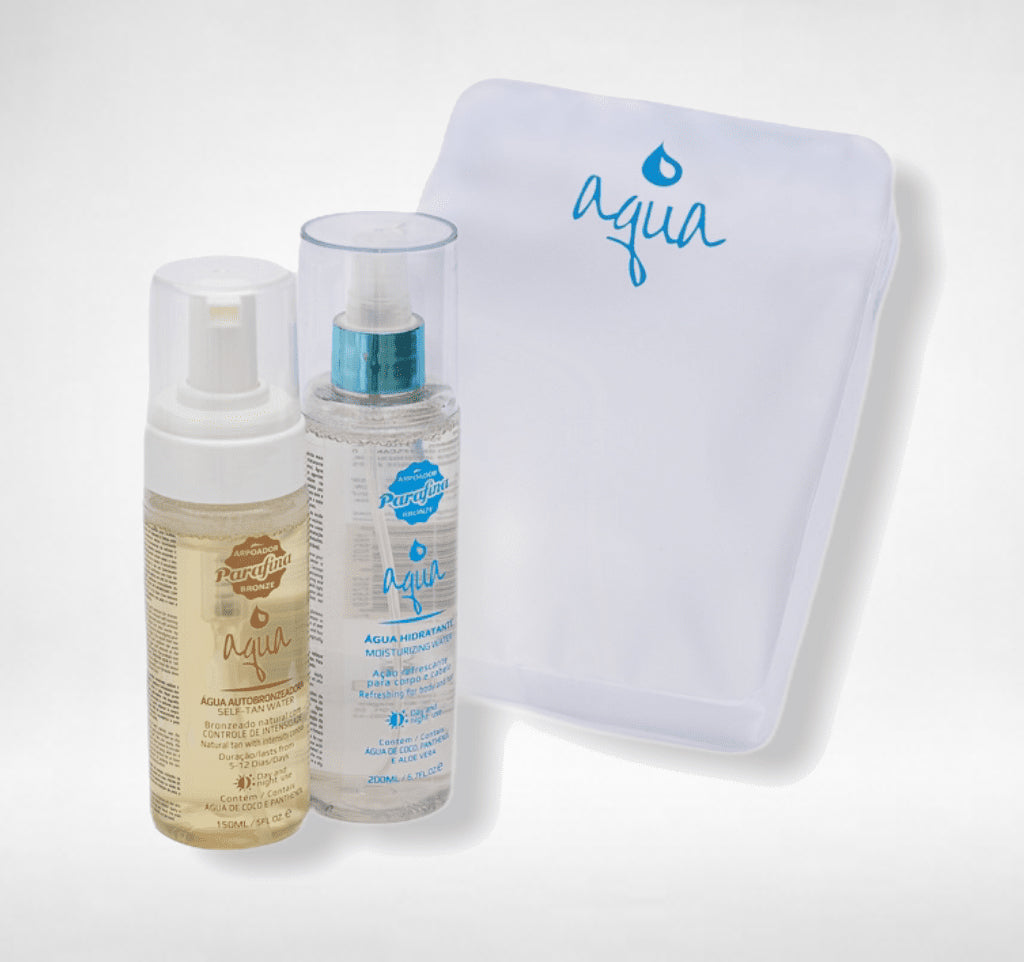 Kit básico Aqua: Loción autobronceadora Aqua 150 ml + Loción hidratante Aqua 200 ml + Neceser