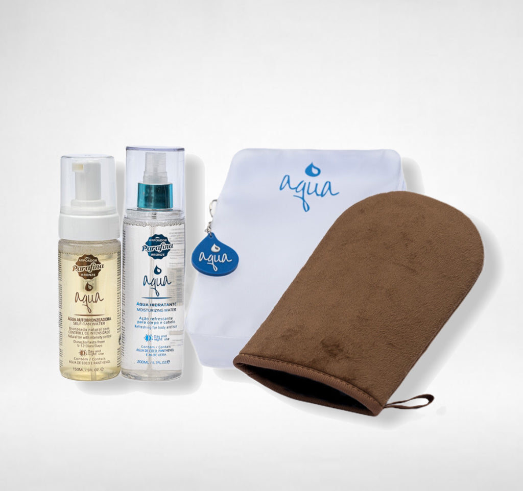 Kit Aqua Plus - Aqua Autobronzeador 150ml + Aqua Hidratante 200ml + Necessaire + Luva Aplicadora