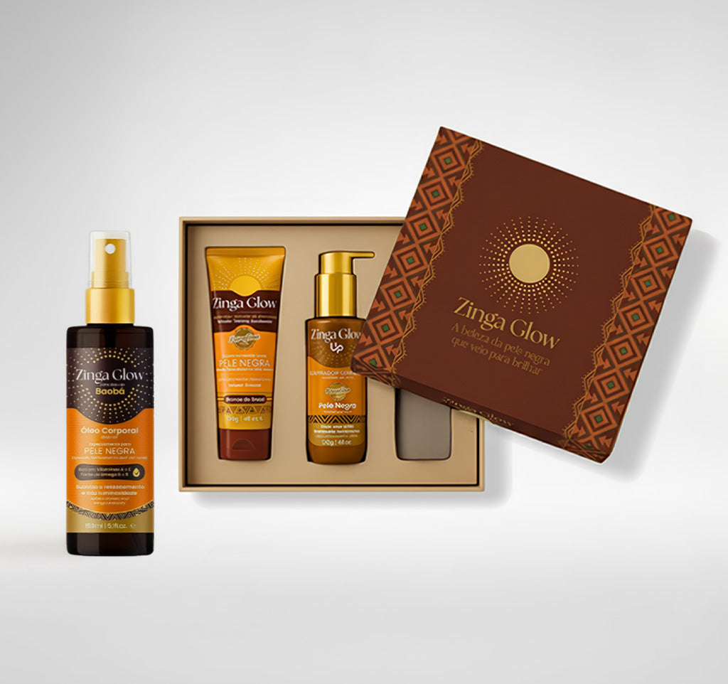 Pré-venda Kit Beleza Ancestral - Óleo Hidratante Baobá + Acelerador de Bronzeado + Glow Up FPS15