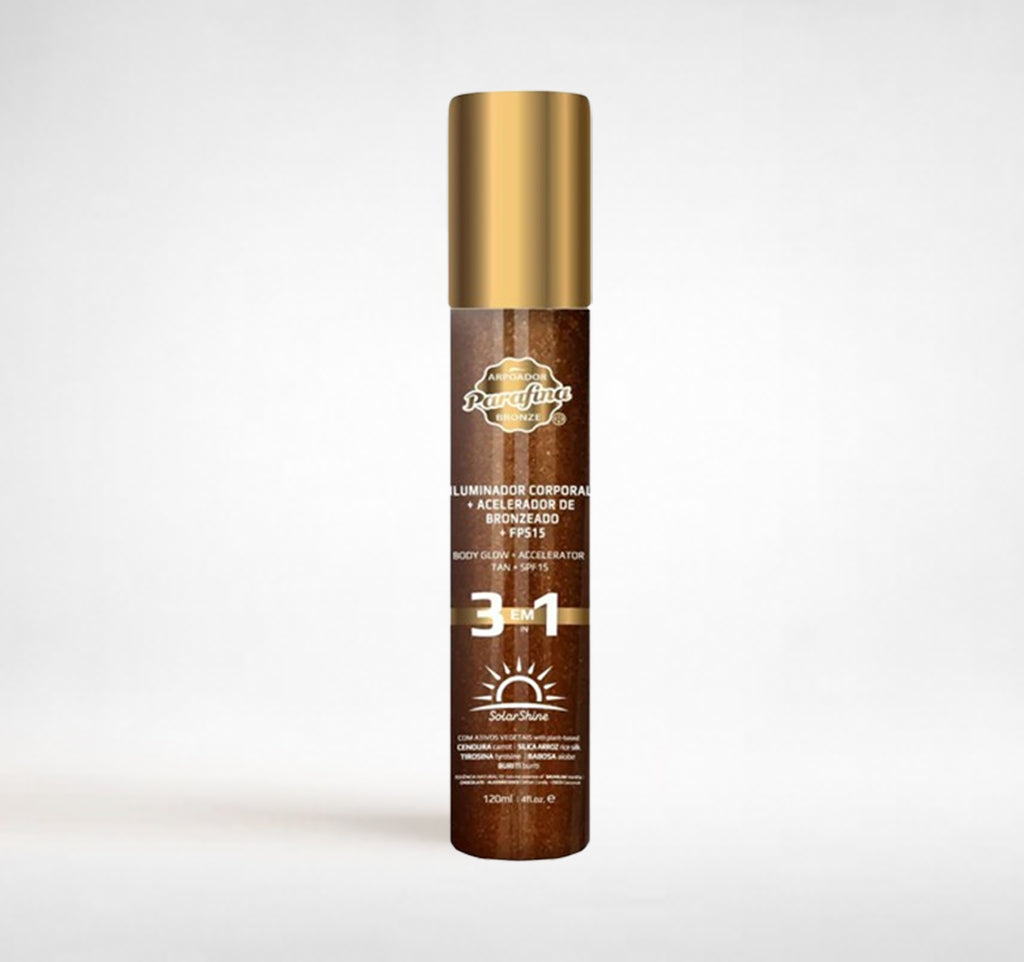 Parafina Bronze Solar Shine – 3x1 Iluminador, Bronzeador e Protetor FPS15 120ml